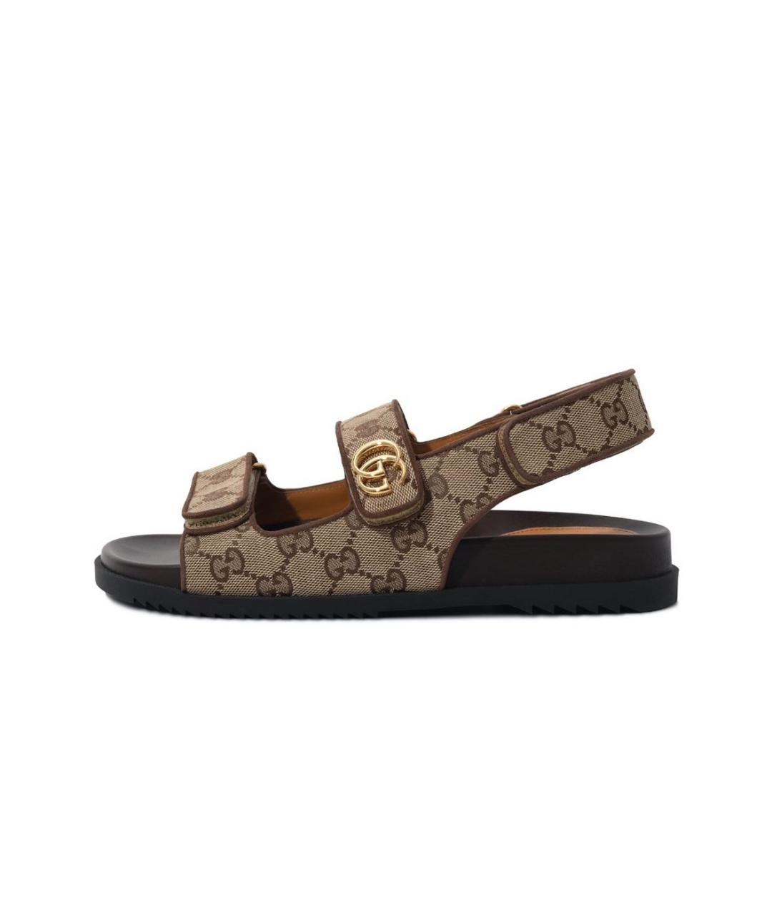 GUCCI Коричневые текстильные босоножки, фото 6