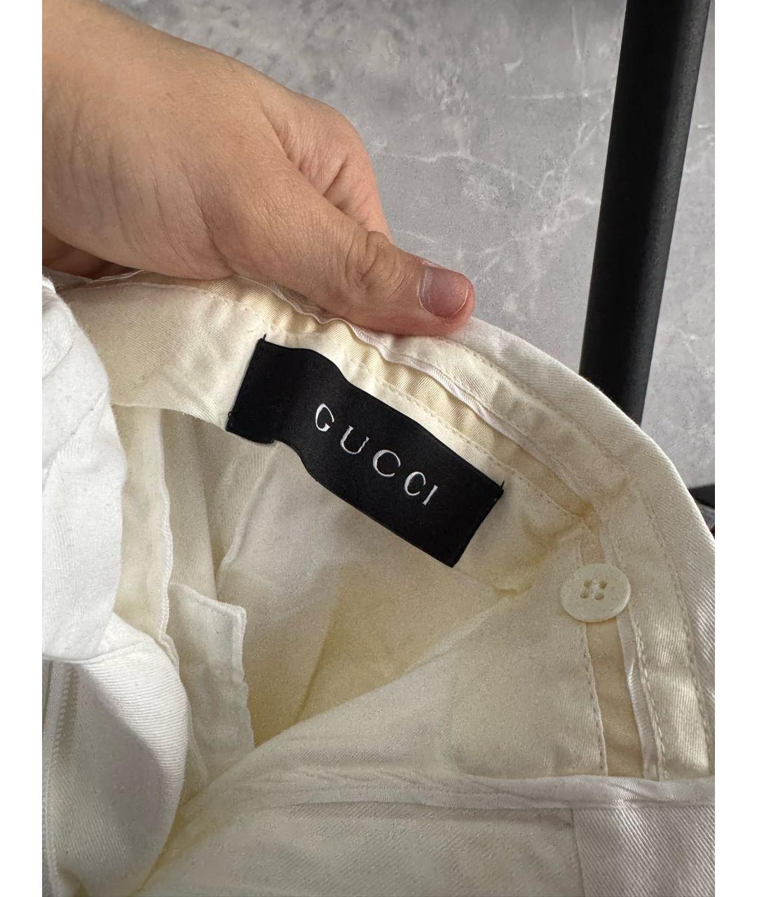 GUCCI Белые хлопко-эластановые брюки чинос, фото 5