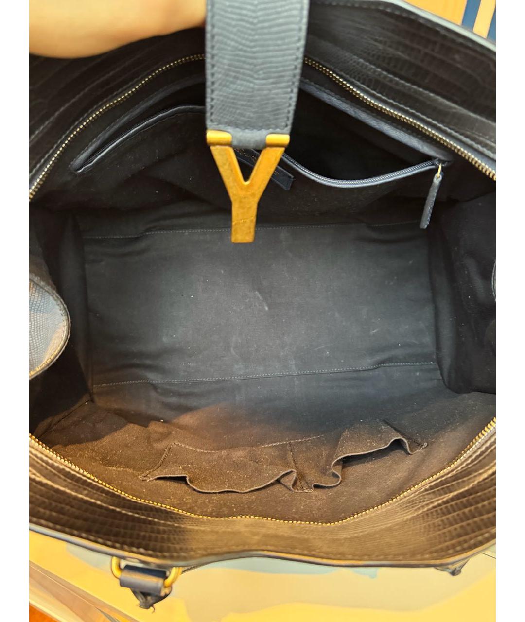 SAINT LAURENT Темно-синяя кожаная сумка с короткими ручками, фото 8