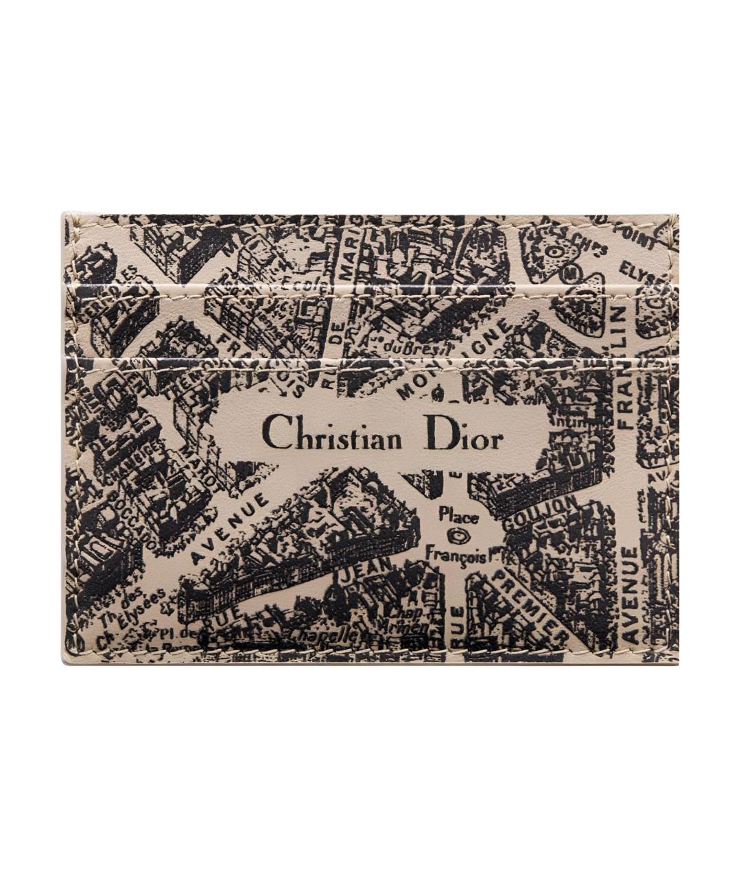 CHRISTIAN DIOR Бежевый кожаный кардхолдер, фото 1