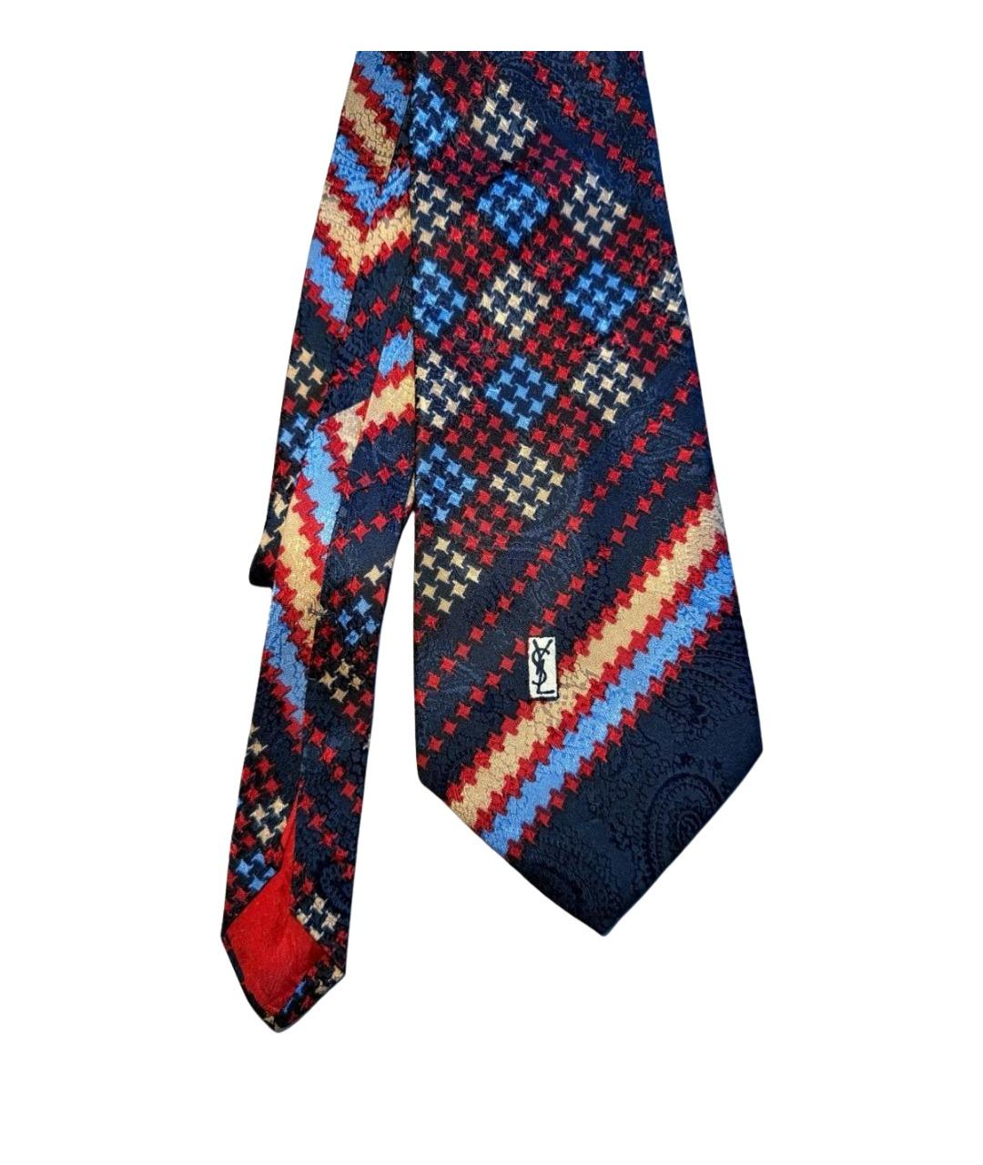 SAINT LAURENT Синий шелковый галстук, фото 1
