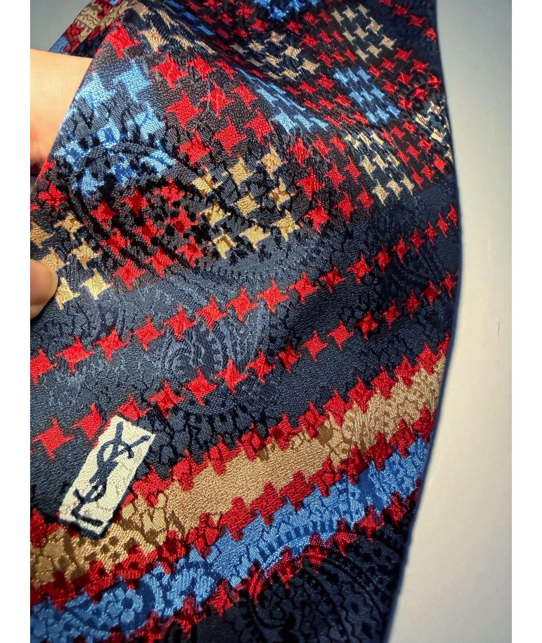 SAINT LAURENT Синий шелковый галстук, фото 4