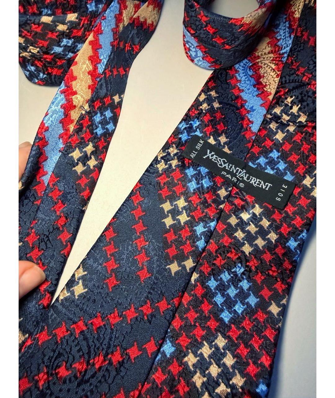 SAINT LAURENT Синий шелковый галстук, фото 3