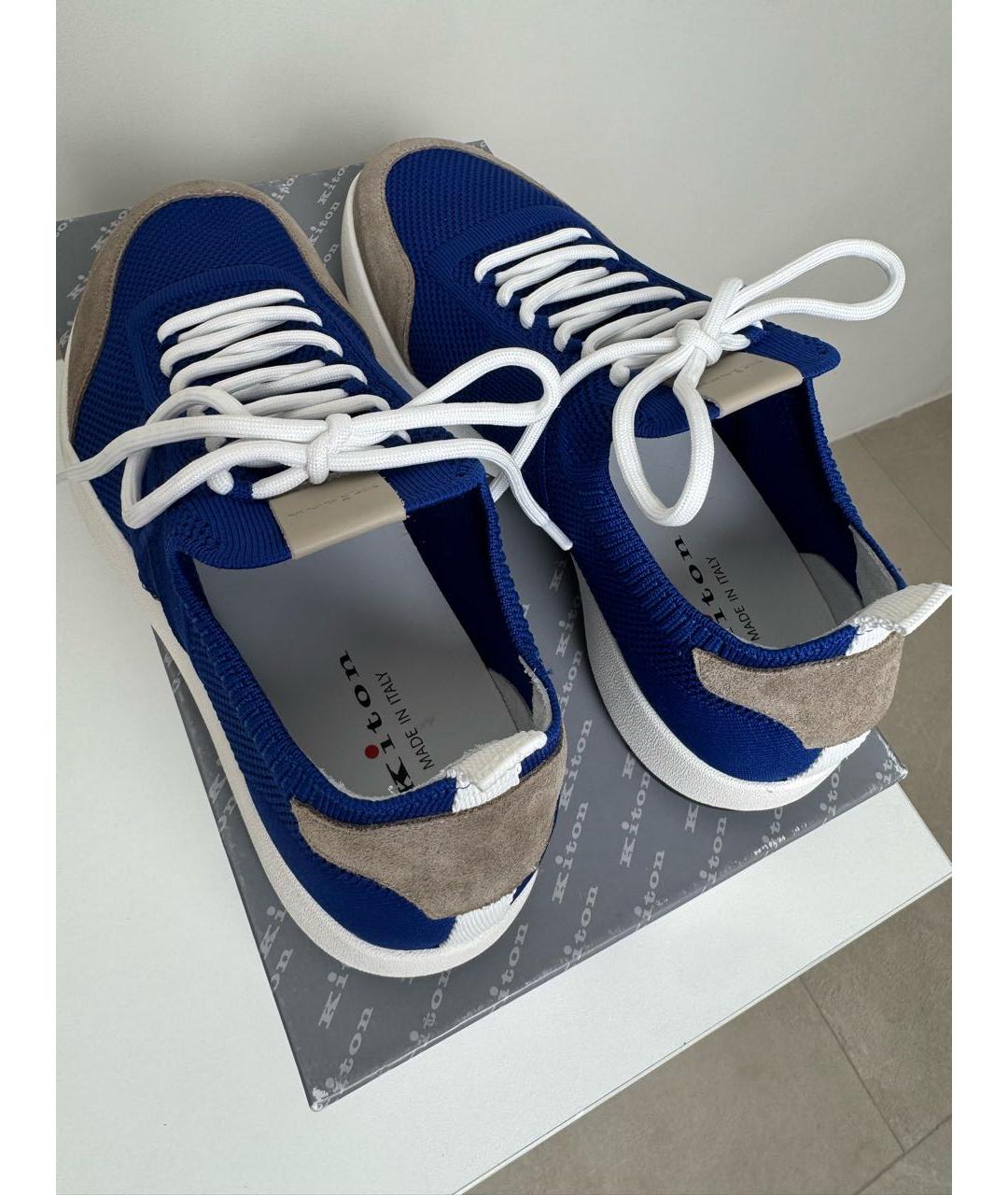 KITON Синие текстильные низкие кроссовки / кеды, фото 3