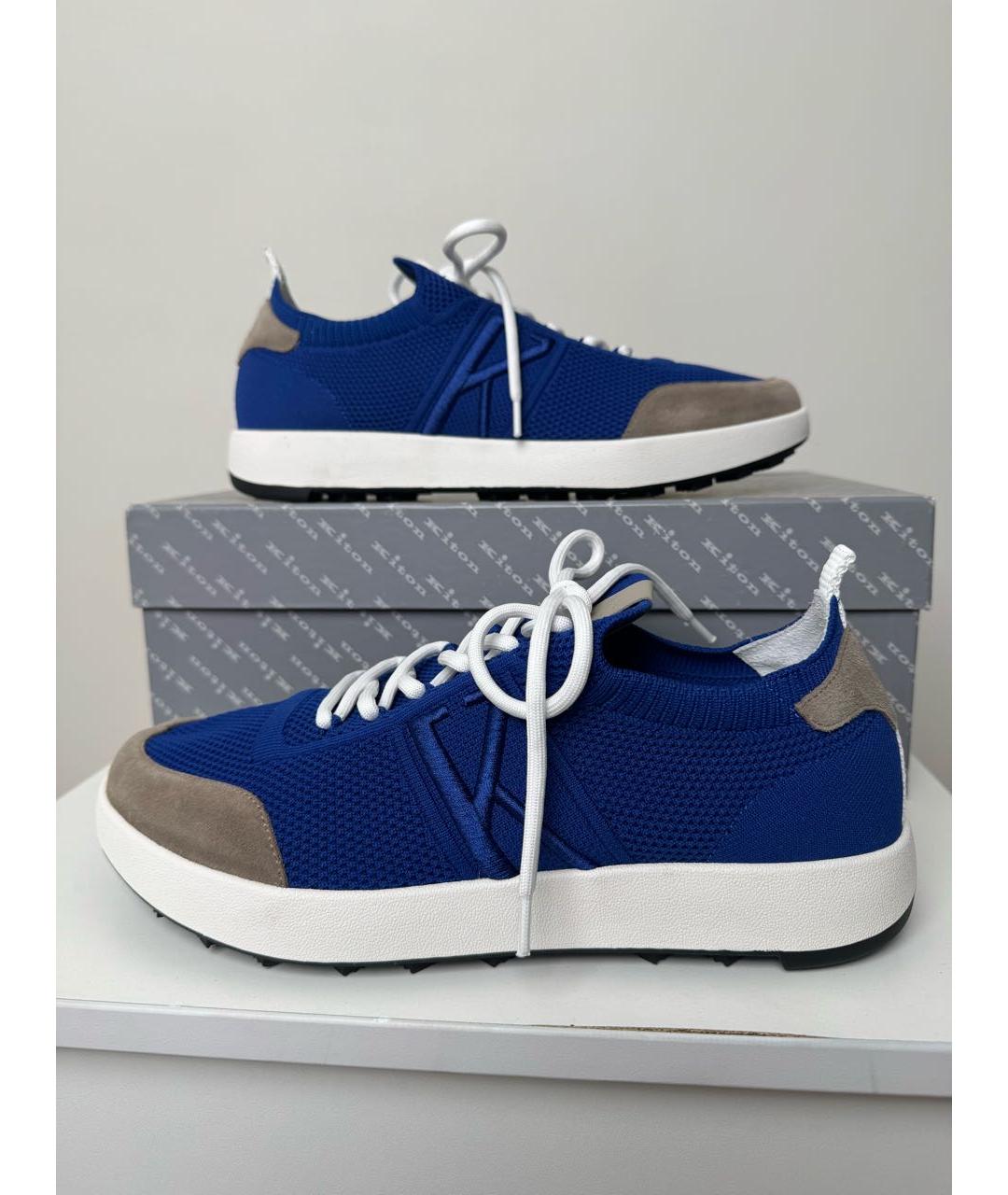 KITON Синие текстильные низкие кроссовки / кеды, фото 2