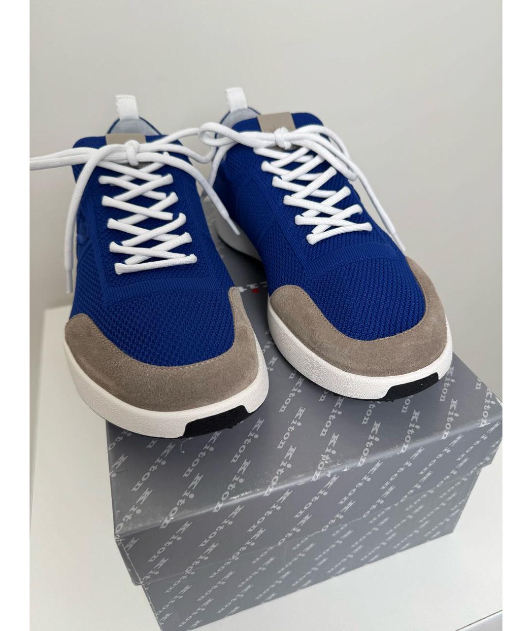 KITON Синие текстильные низкие кроссовки / кеды, фото 4