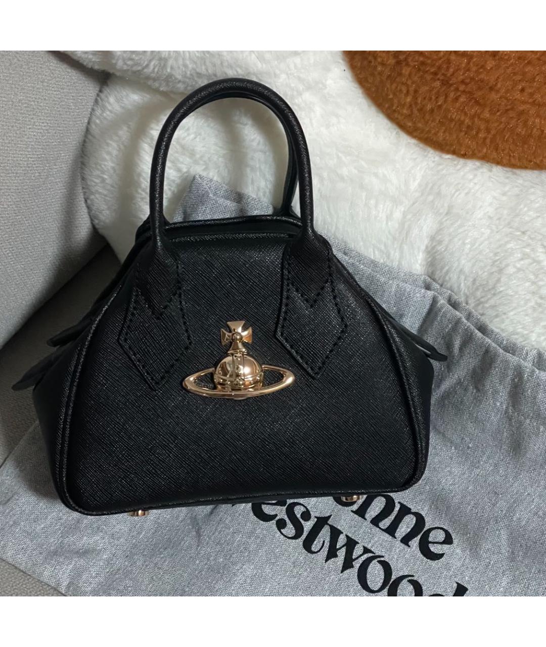 VIVIENNE WESTWOOD Черная кожаная сумка с короткими ручками, фото 2