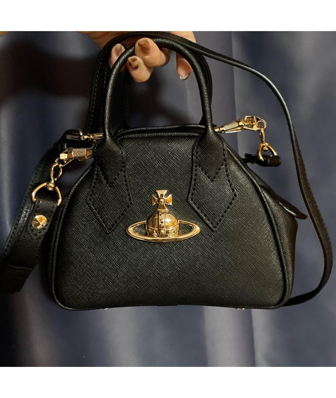 VIVIENNE WESTWOOD Черная кожаная сумка с короткими ручками, фото 5