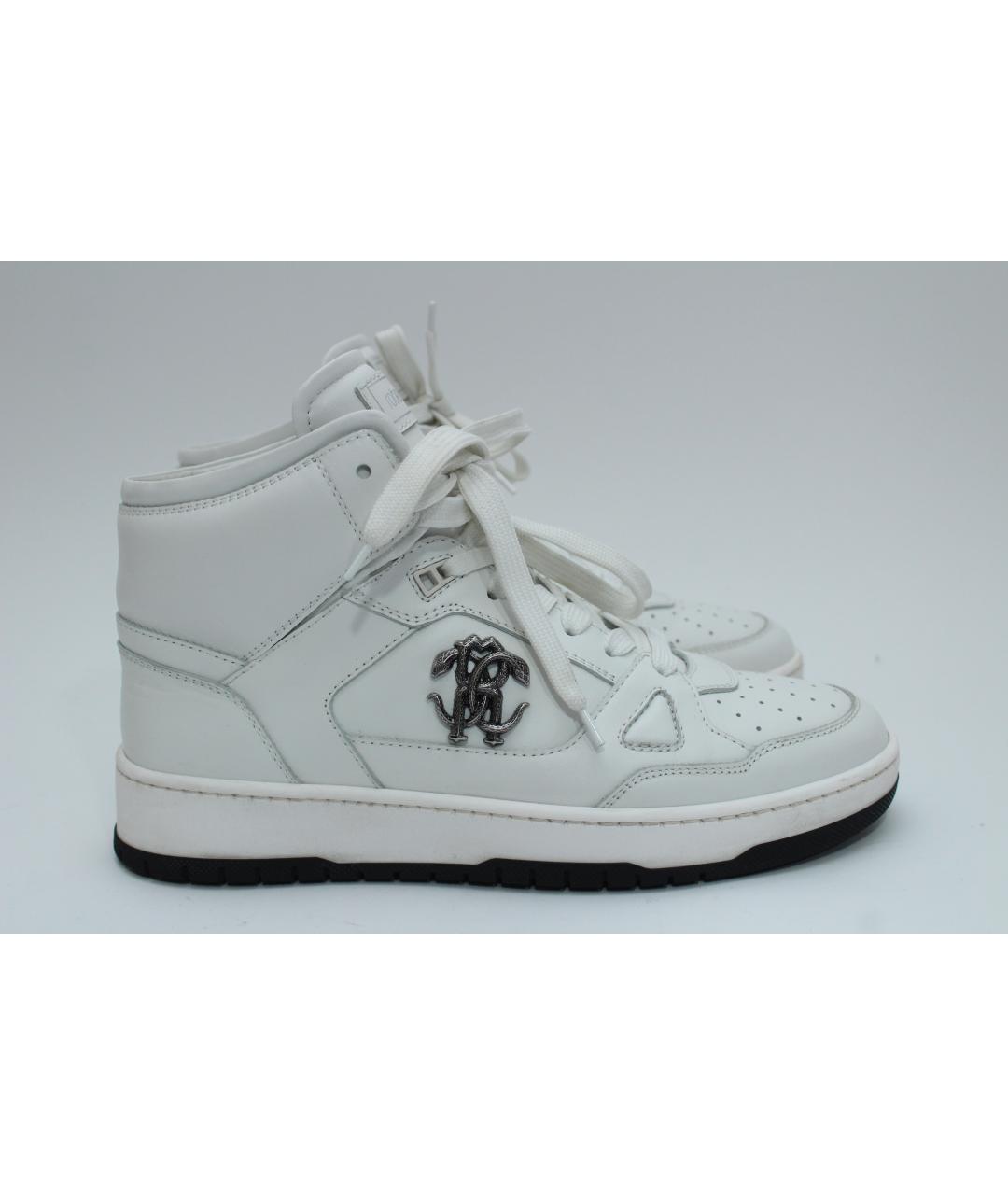 ROBERTO CAVALLI Белые кожаные высокие кроссовки / кеды, фото 3