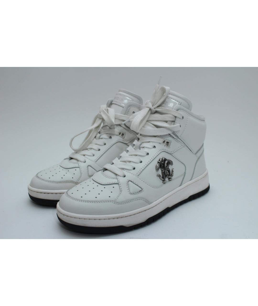 ROBERTO CAVALLI Белые кожаные высокие кроссовки / кеды, фото 10