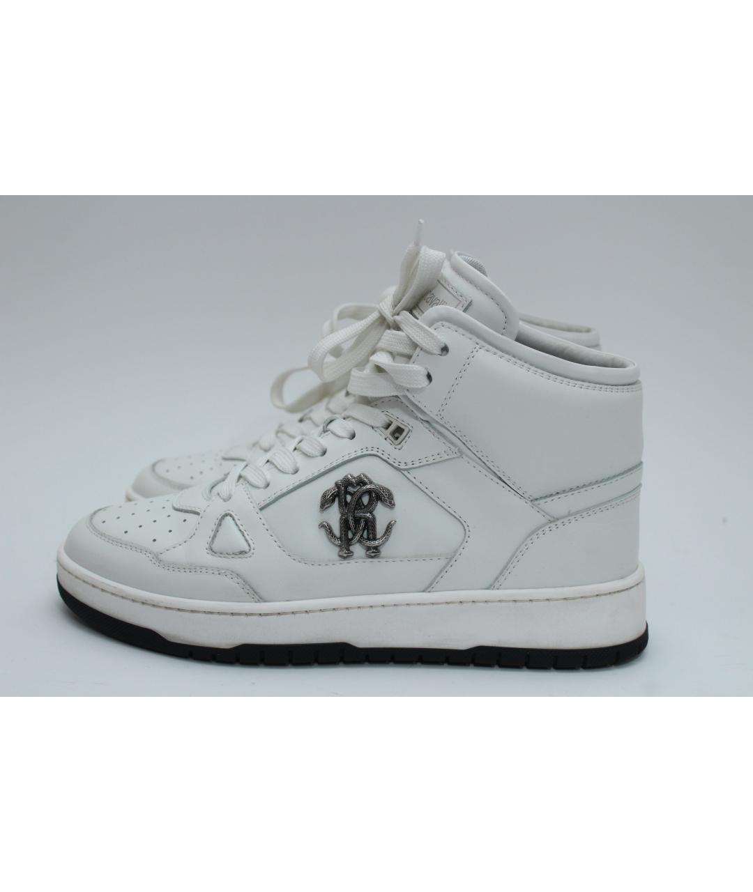 ROBERTO CAVALLI Белые кожаные высокие кроссовки / кеды, фото 9