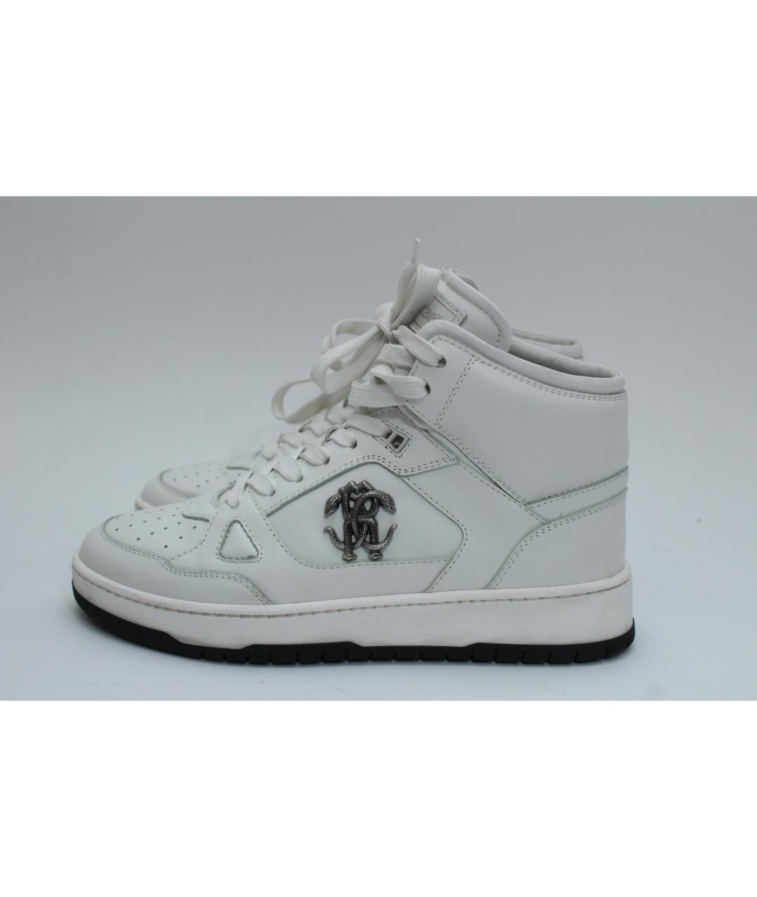 ROBERTO CAVALLI Белые кожаные высокие кроссовки / кеды, фото 2