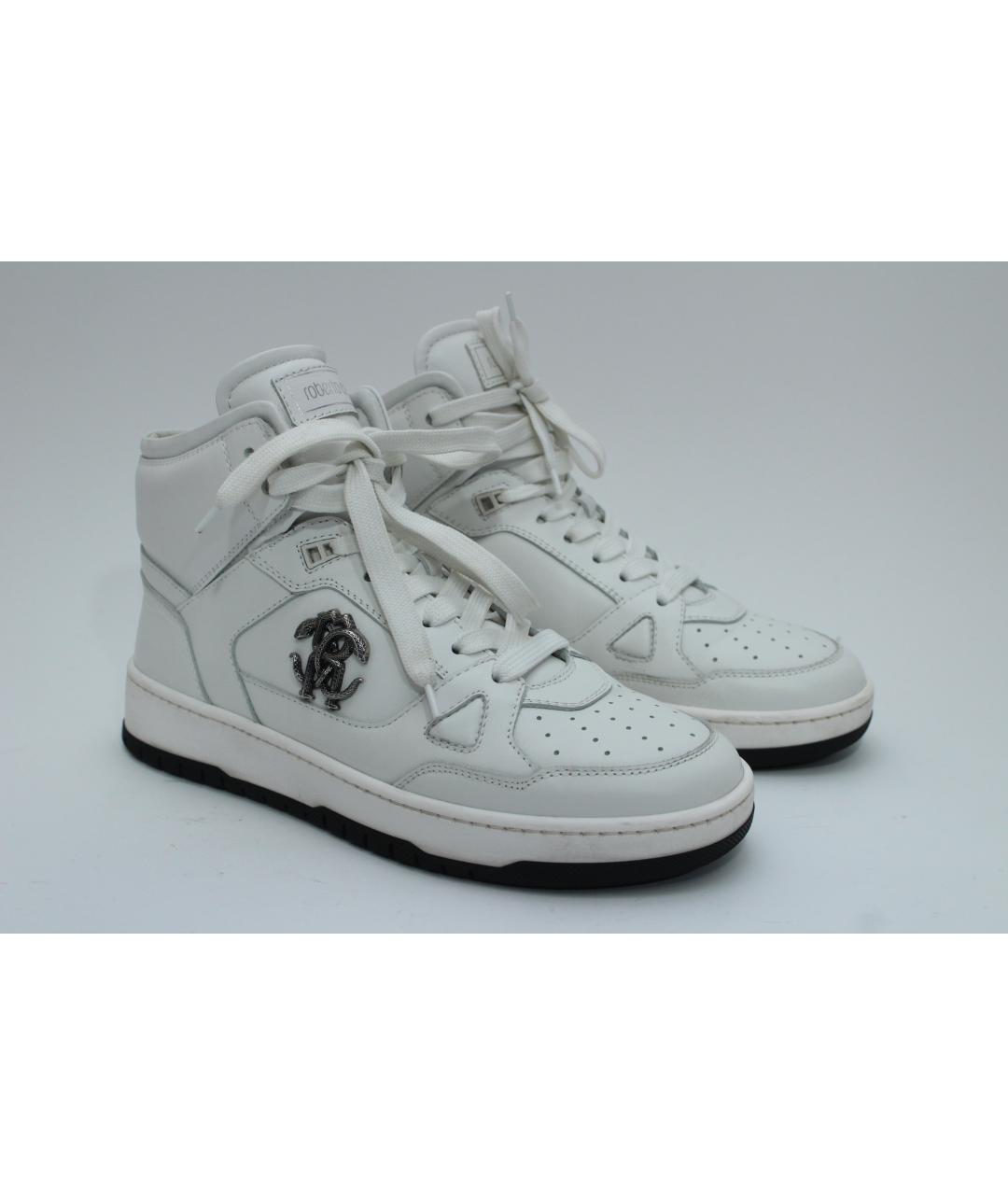 ROBERTO CAVALLI Белые кожаные высокие кроссовки / кеды, фото 4