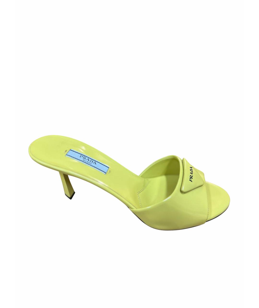 PRADA Желтые кожаные босоножки, фото 1