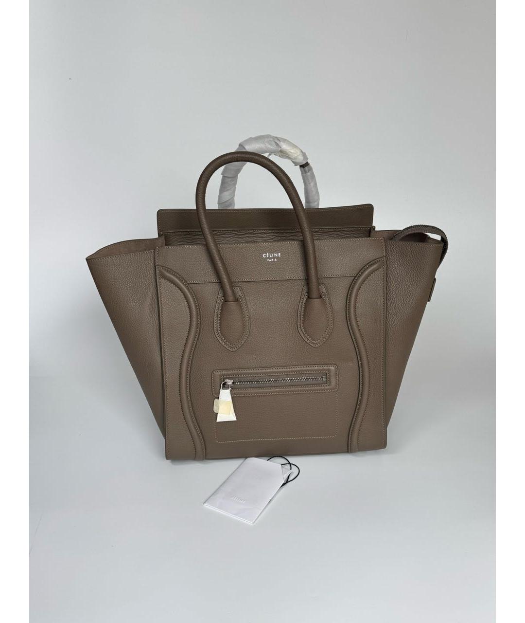 CELINE Бежевая кожаная сумка тоут, фото 9