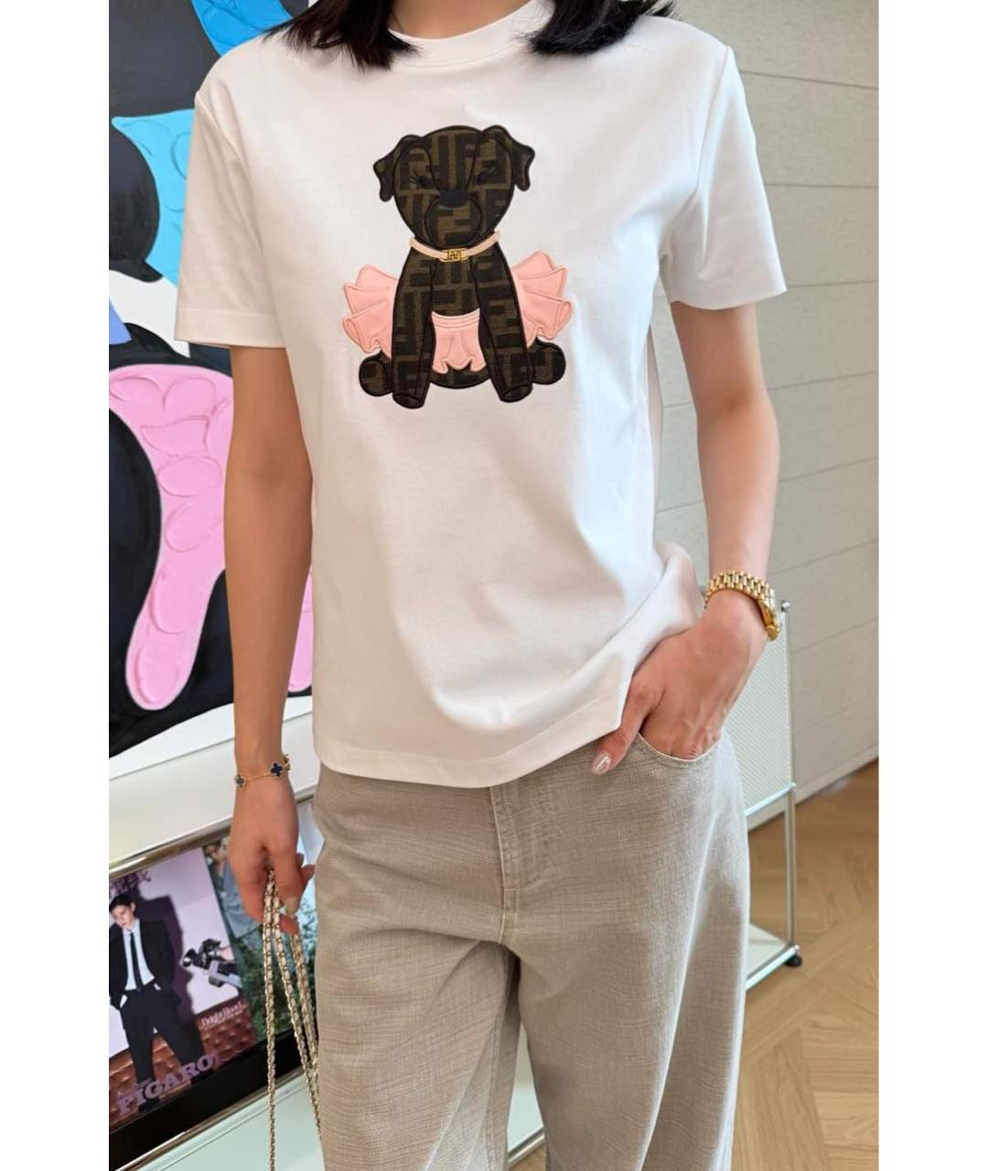 FENDI Белая хлопковая футболка, фото 6