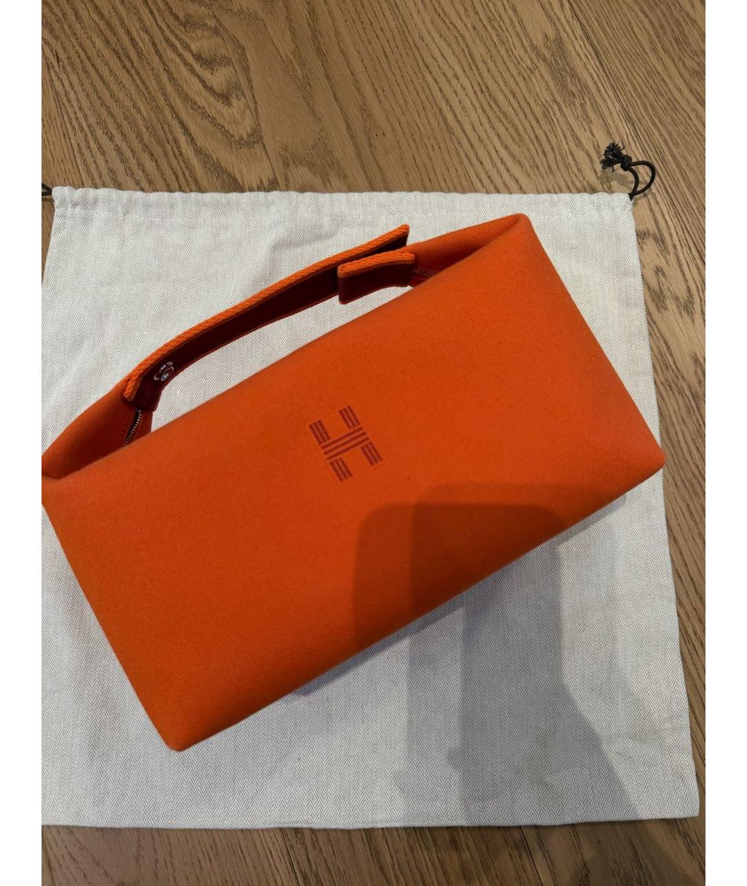 HERMES Оранжевая тканевая косметичка, фото 9