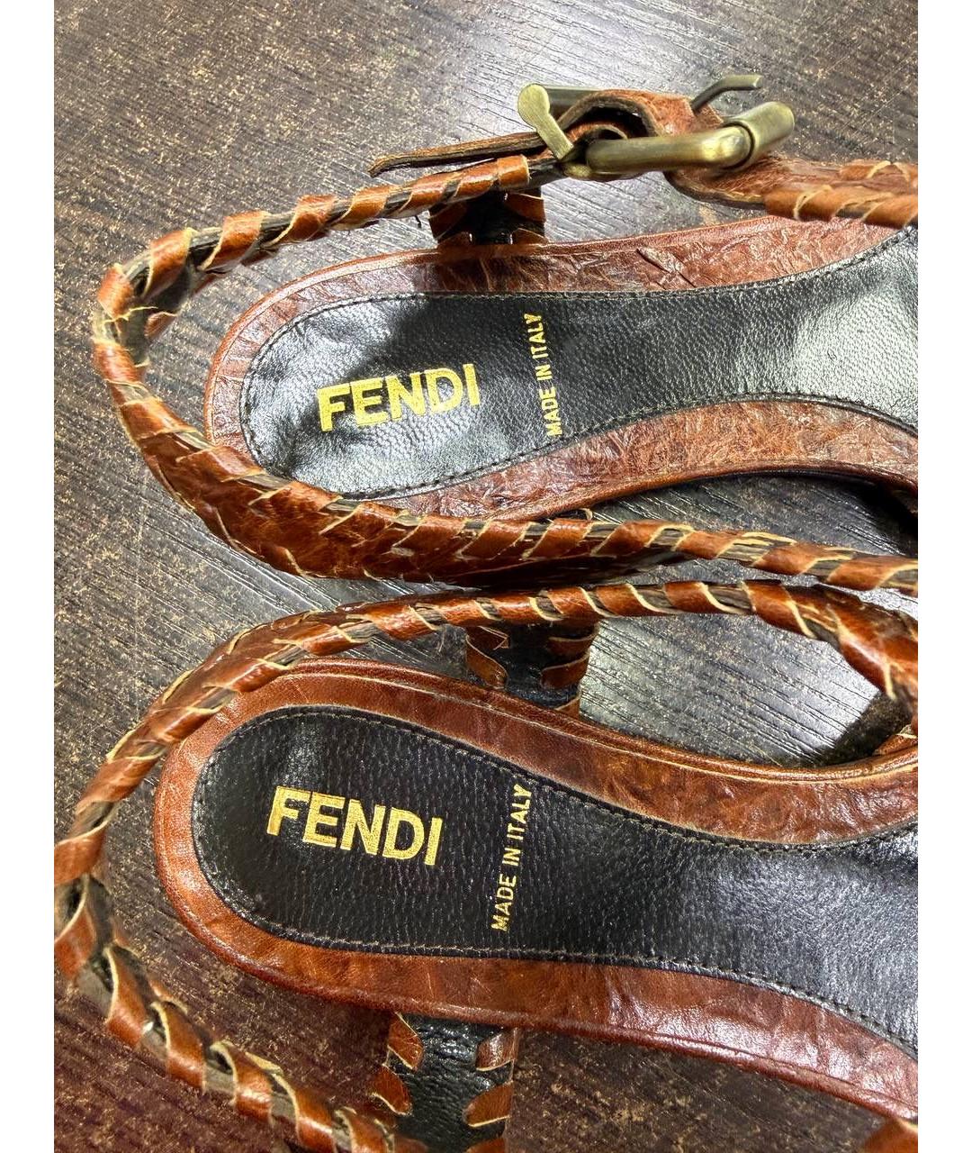 FENDI Коричневые кожаные босоножки, фото 5