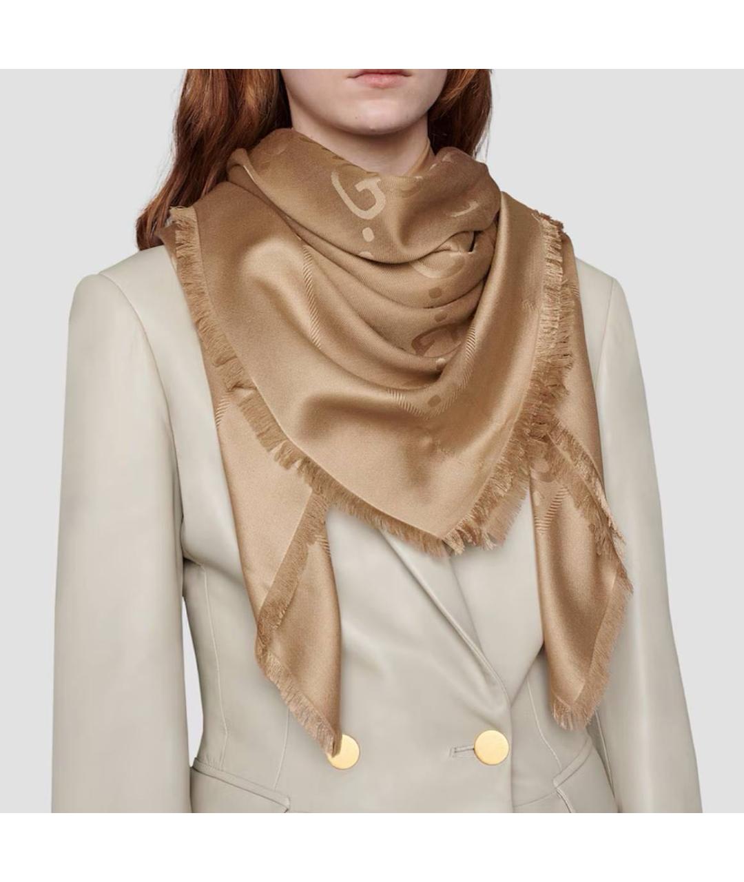 GUCCI Бежевый шерстяной шарф, фото 3