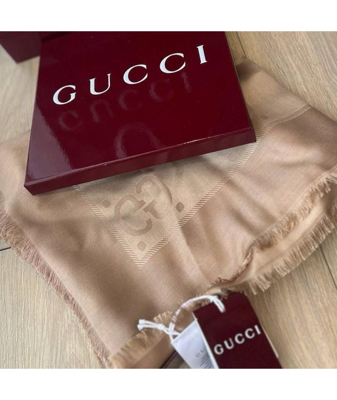 GUCCI Бежевый шерстяной шарф, фото 2