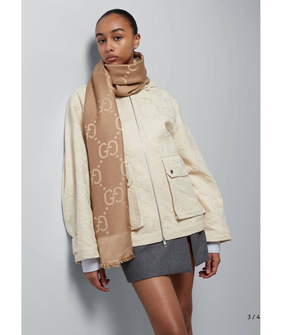 GUCCI Бежевый шерстяной шарф, фото 4