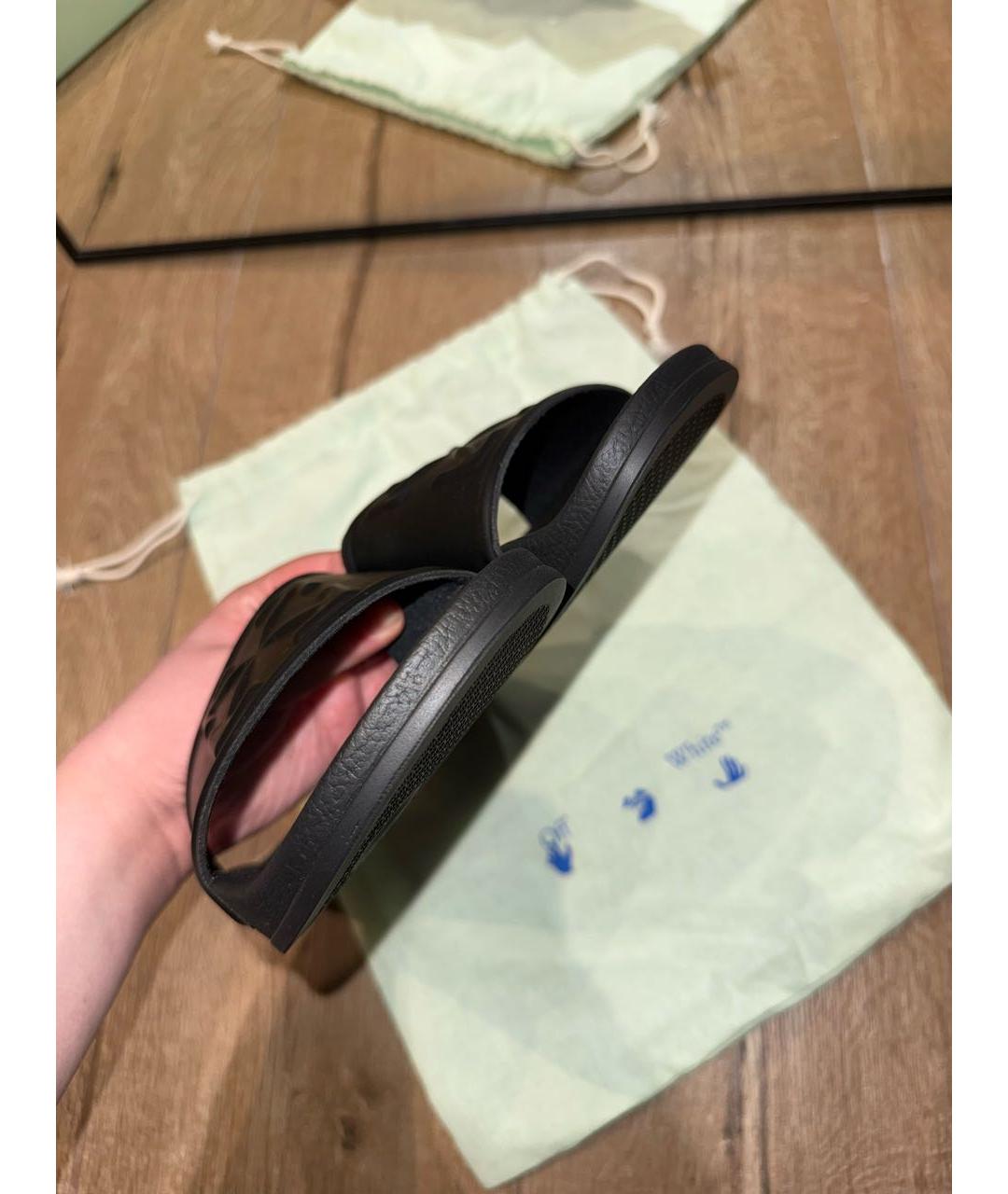 OFF-WHITE Черные резиновые шлепанцы, фото 5