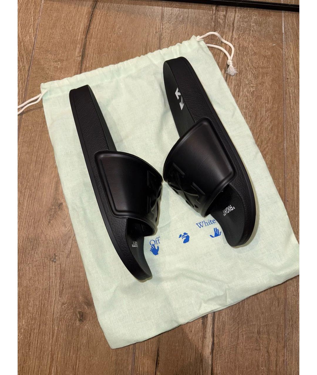 OFF-WHITE Черные резиновые шлепанцы, фото 4