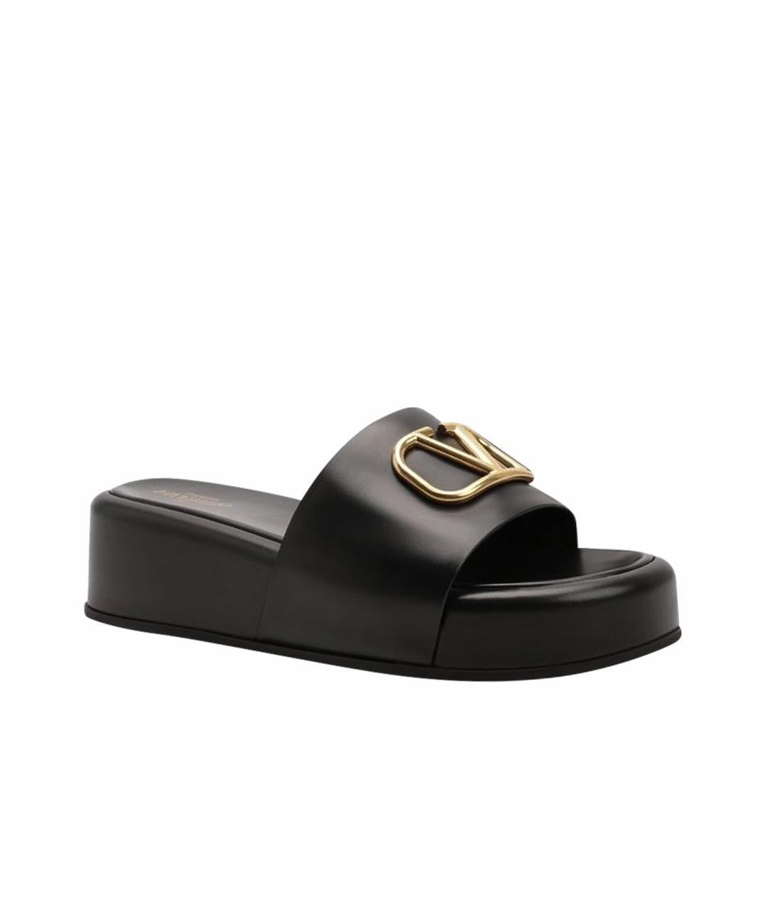 VALENTINO Черные кожаные шлепанцы, фото 1