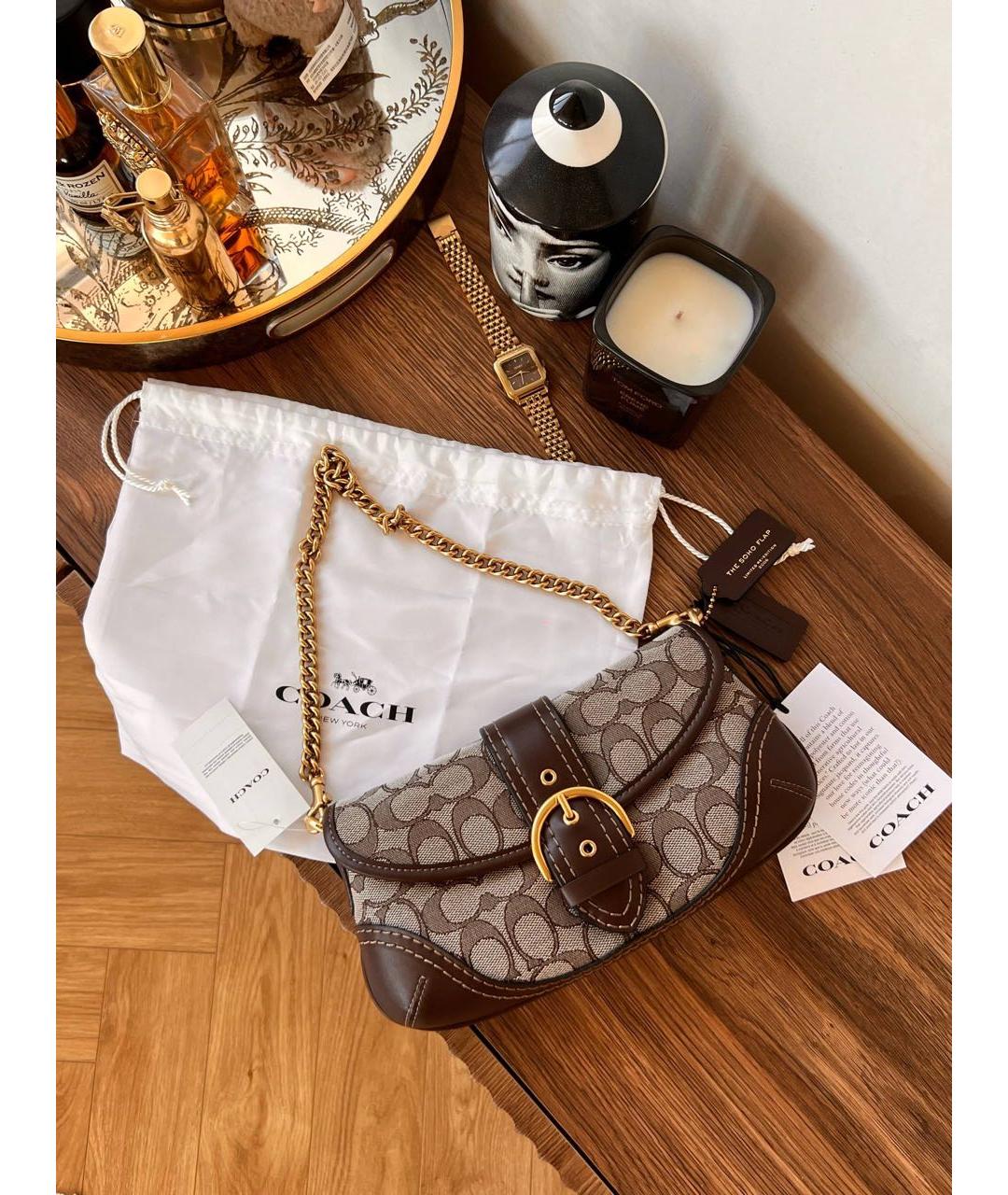 COACH Коричневая сумка с короткими ручками, фото 2