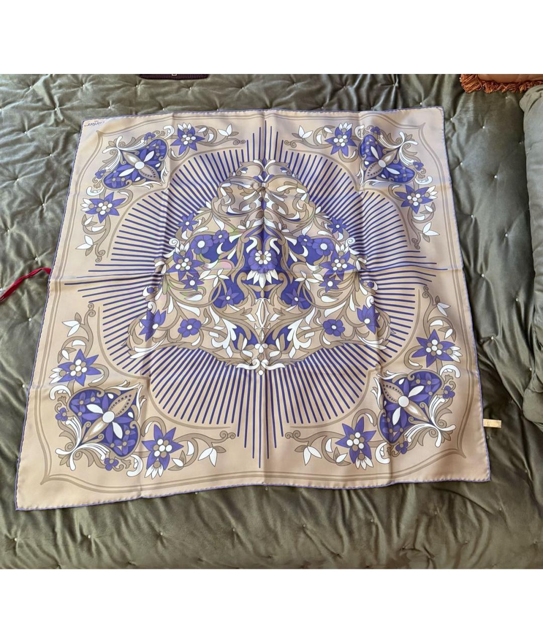 CARTIER Бежевый шелковый платок, фото 6