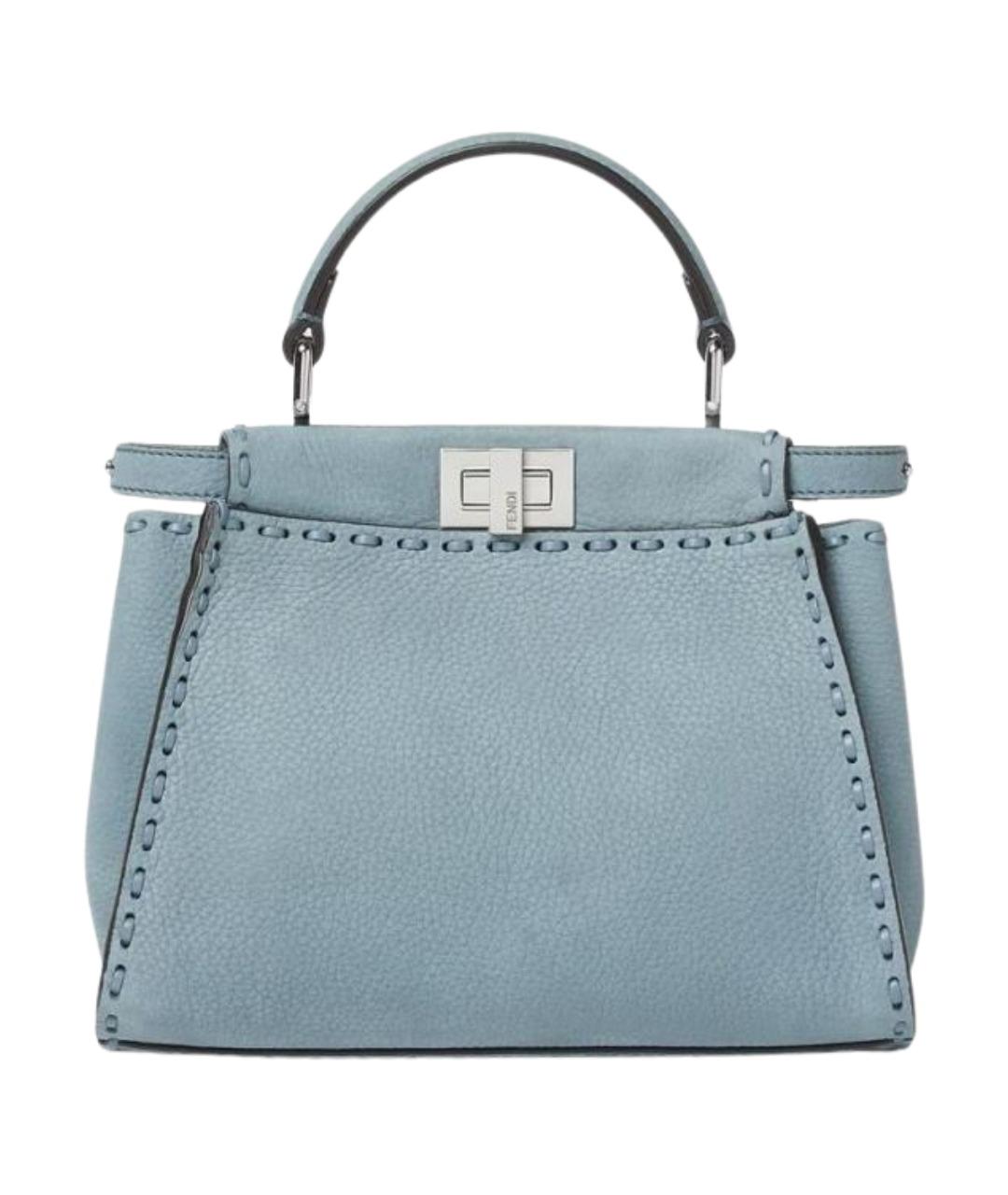 FENDI Голубая кожаная сумка с короткими ручками, фото 1