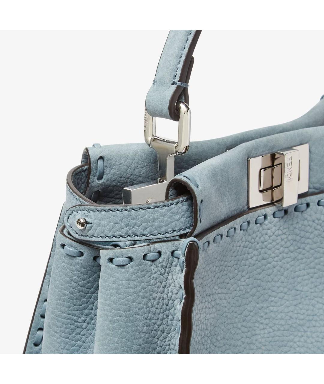 FENDI Голубая кожаная сумка с короткими ручками, фото 5