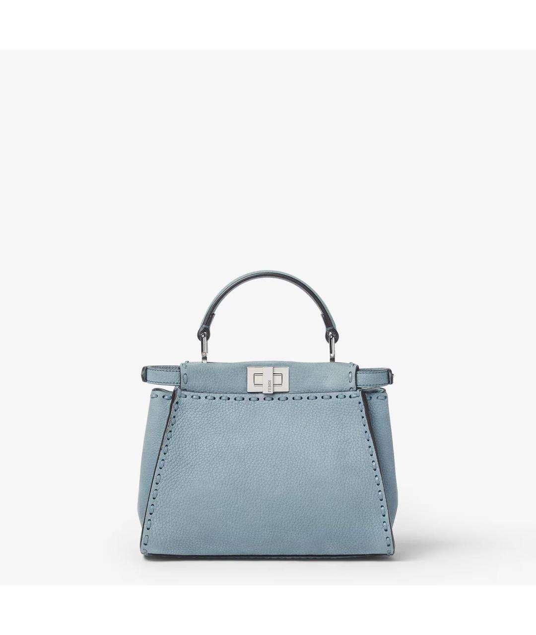 FENDI Голубая кожаная сумка с короткими ручками, фото 7