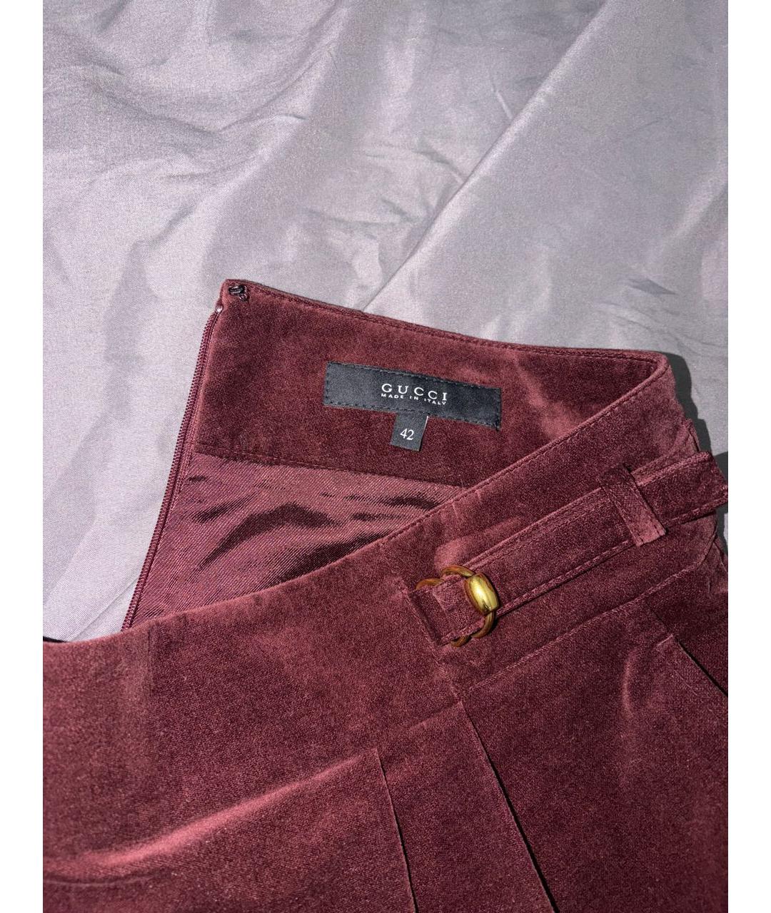 GUCCI Бордовая велюровая юбка мини, фото 3