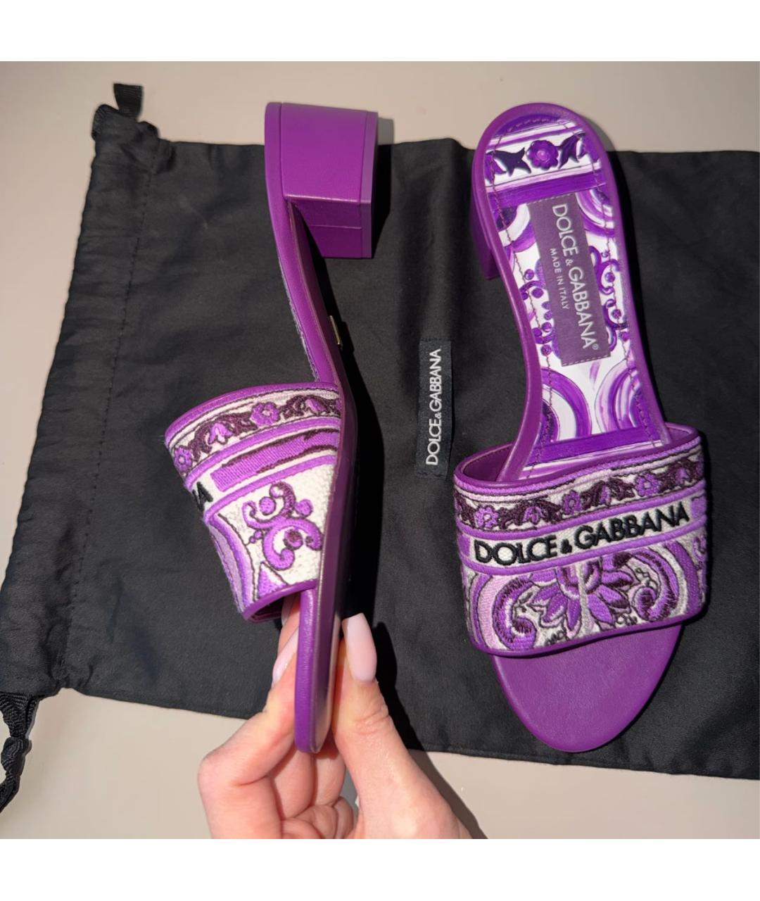 DOLCE&GABBANA Фиолетовые текстильные мюли, фото 5