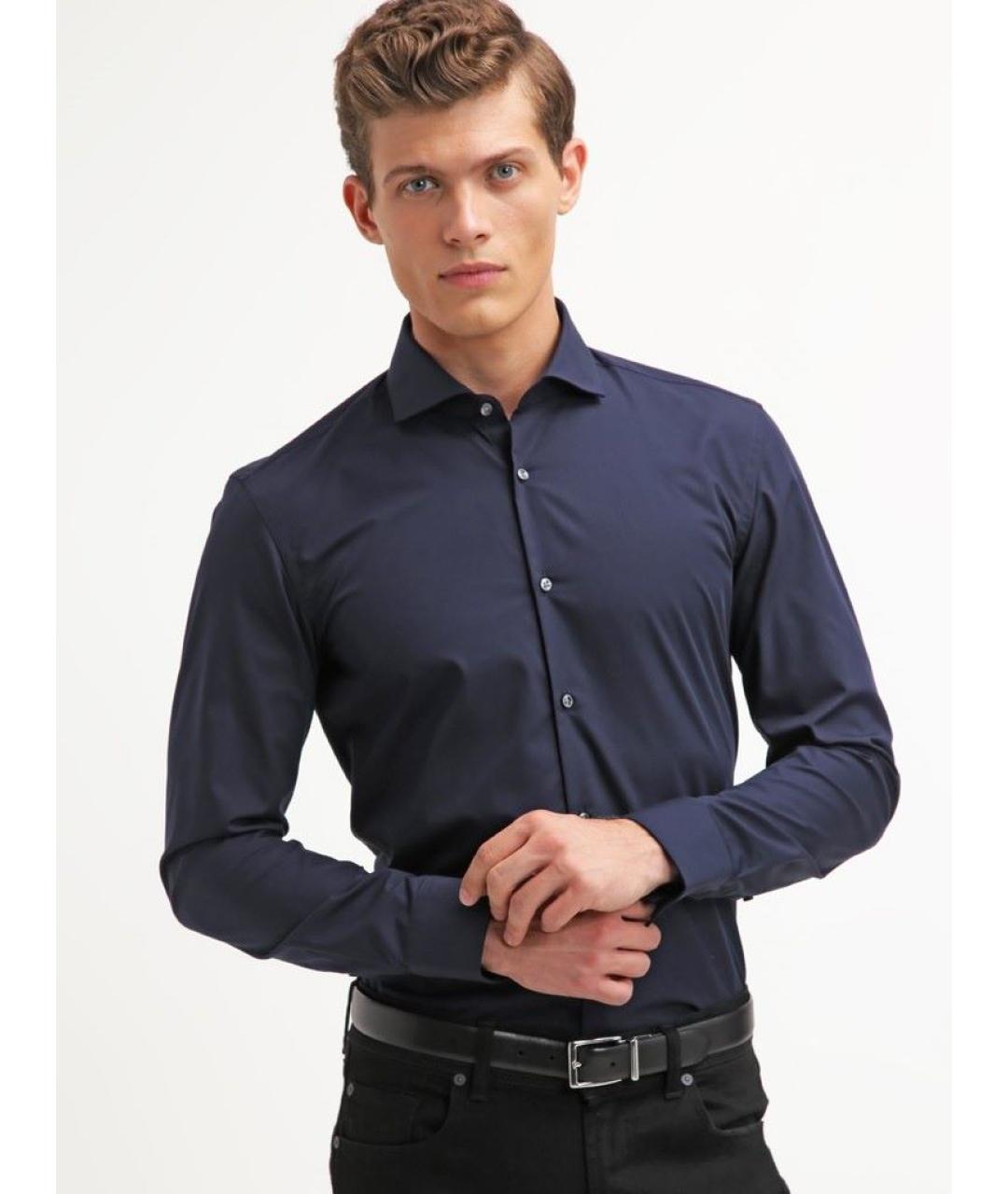 HUGO BOSS Синяя хлопковая классическая рубашка, фото 7