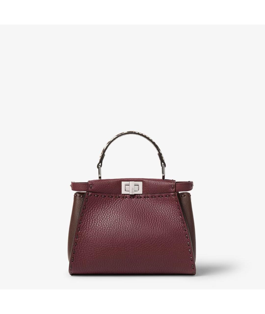 FENDI Бордовая кожаная сумка с короткими ручками, фото 9