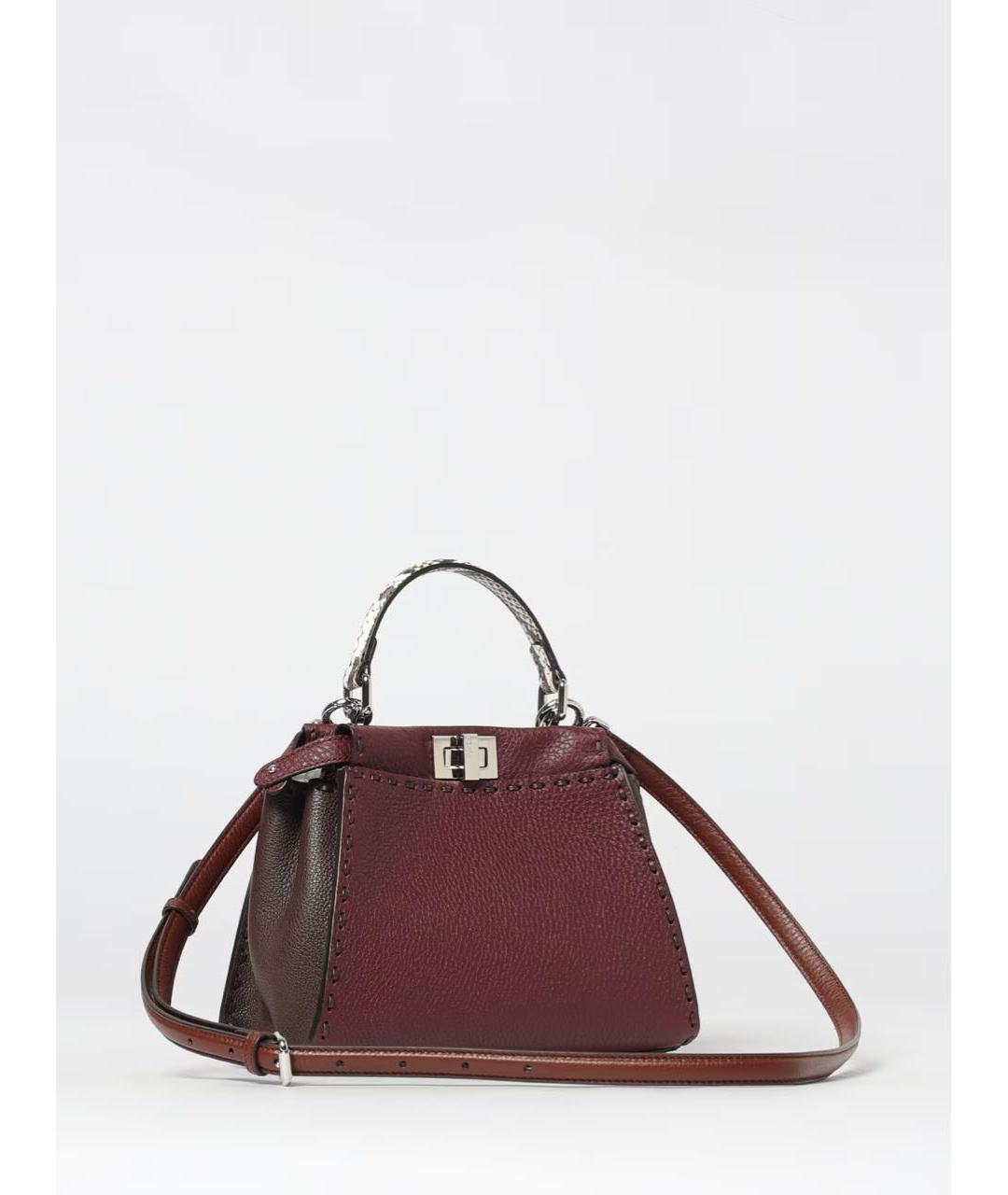 FENDI Бордовая кожаная сумка с короткими ручками, фото 3