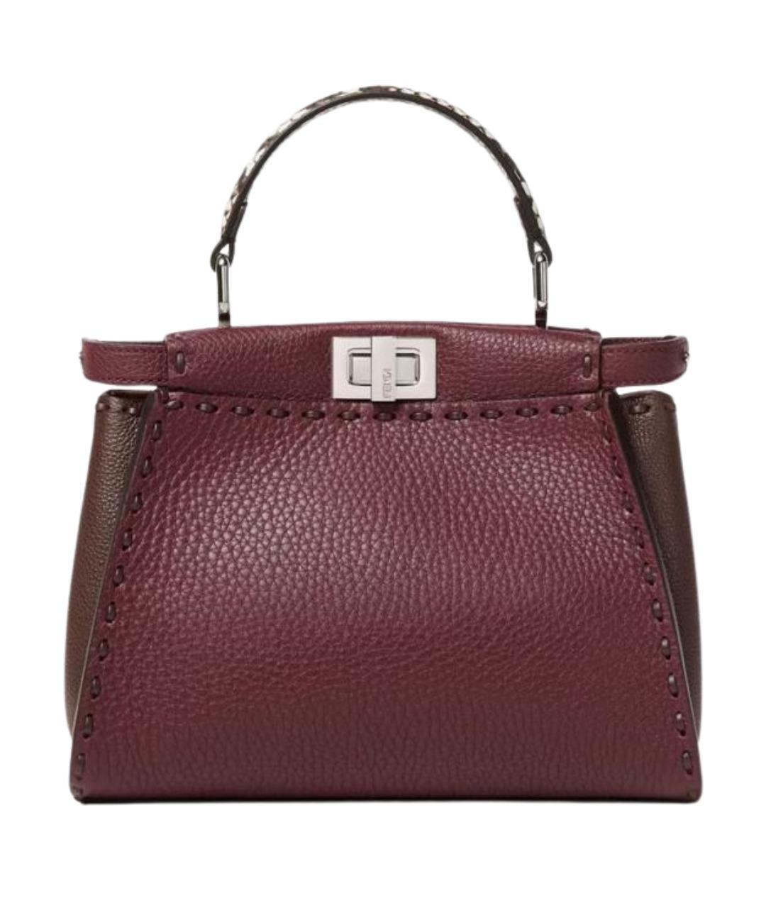 FENDI Бордовая кожаная сумка с короткими ручками, фото 1