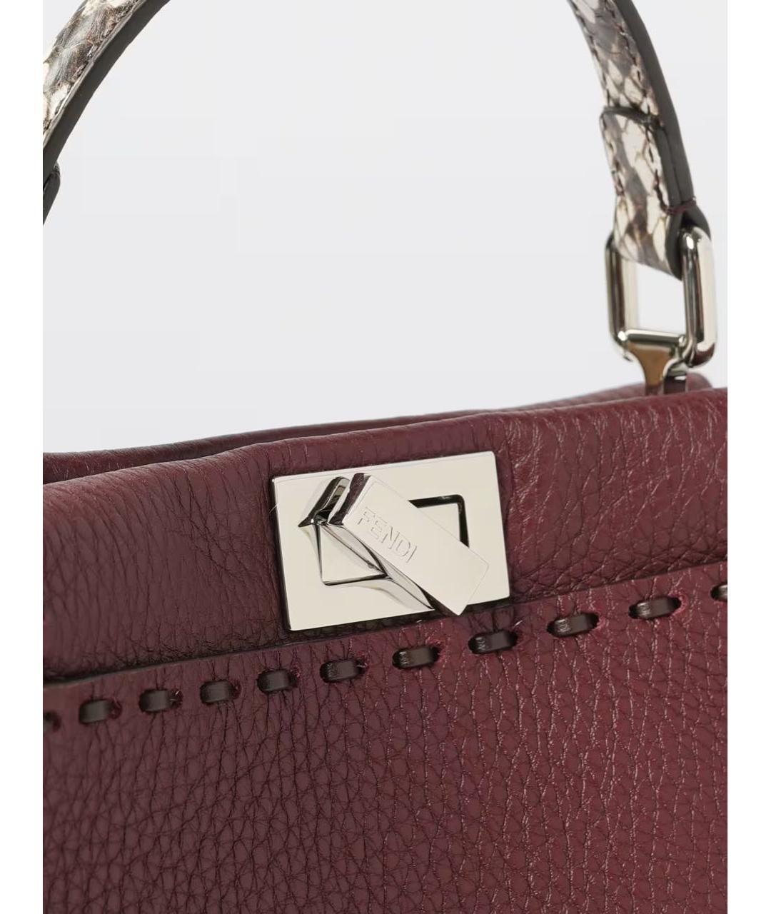 FENDI Бордовая кожаная сумка с короткими ручками, фото 5