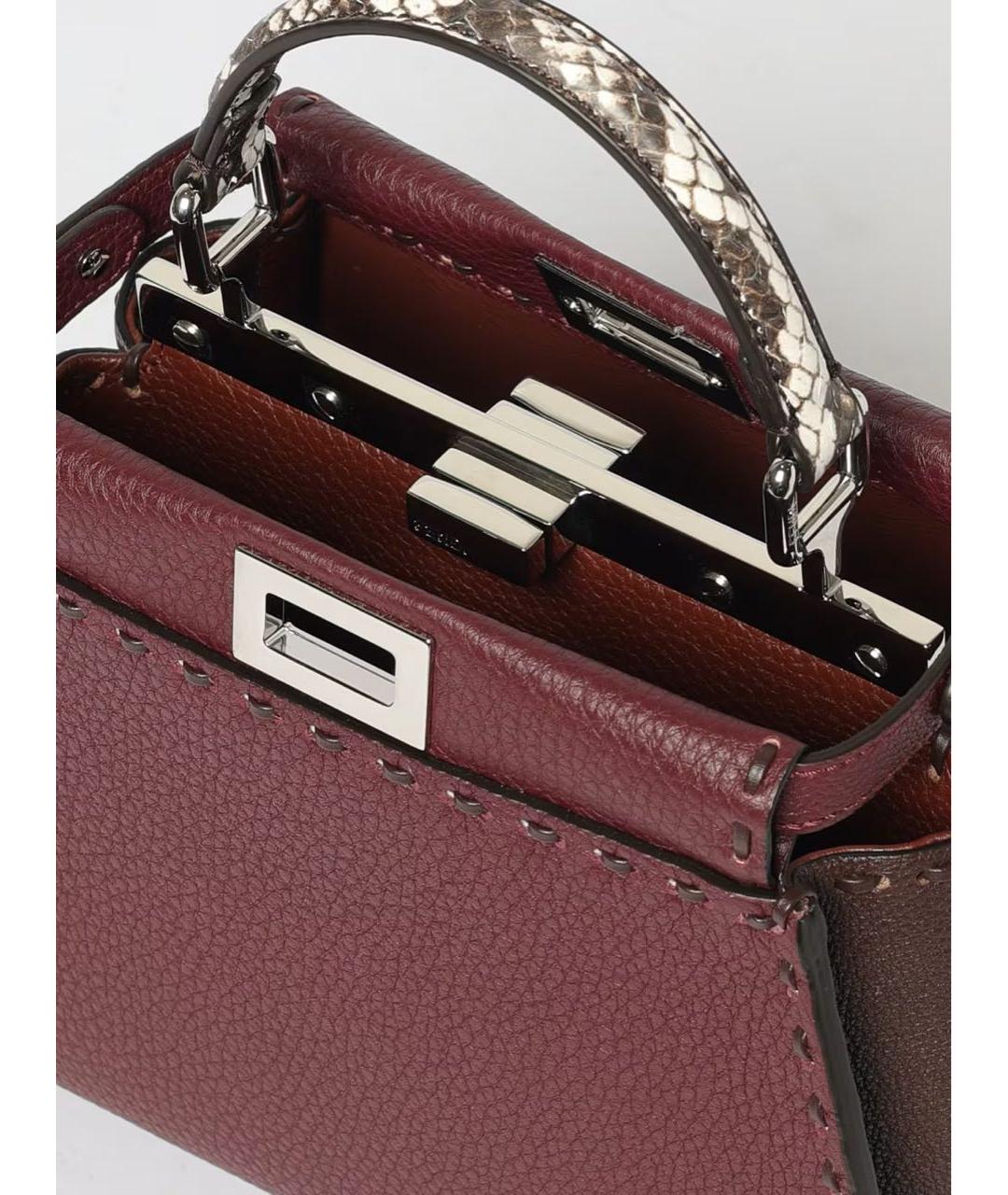 FENDI Бордовая кожаная сумка с короткими ручками, фото 4