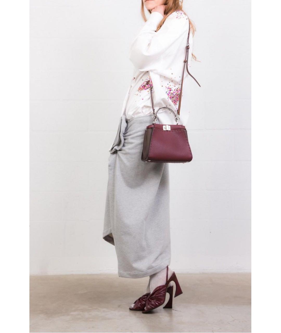 FENDI Бордовая кожаная сумка с короткими ручками, фото 6