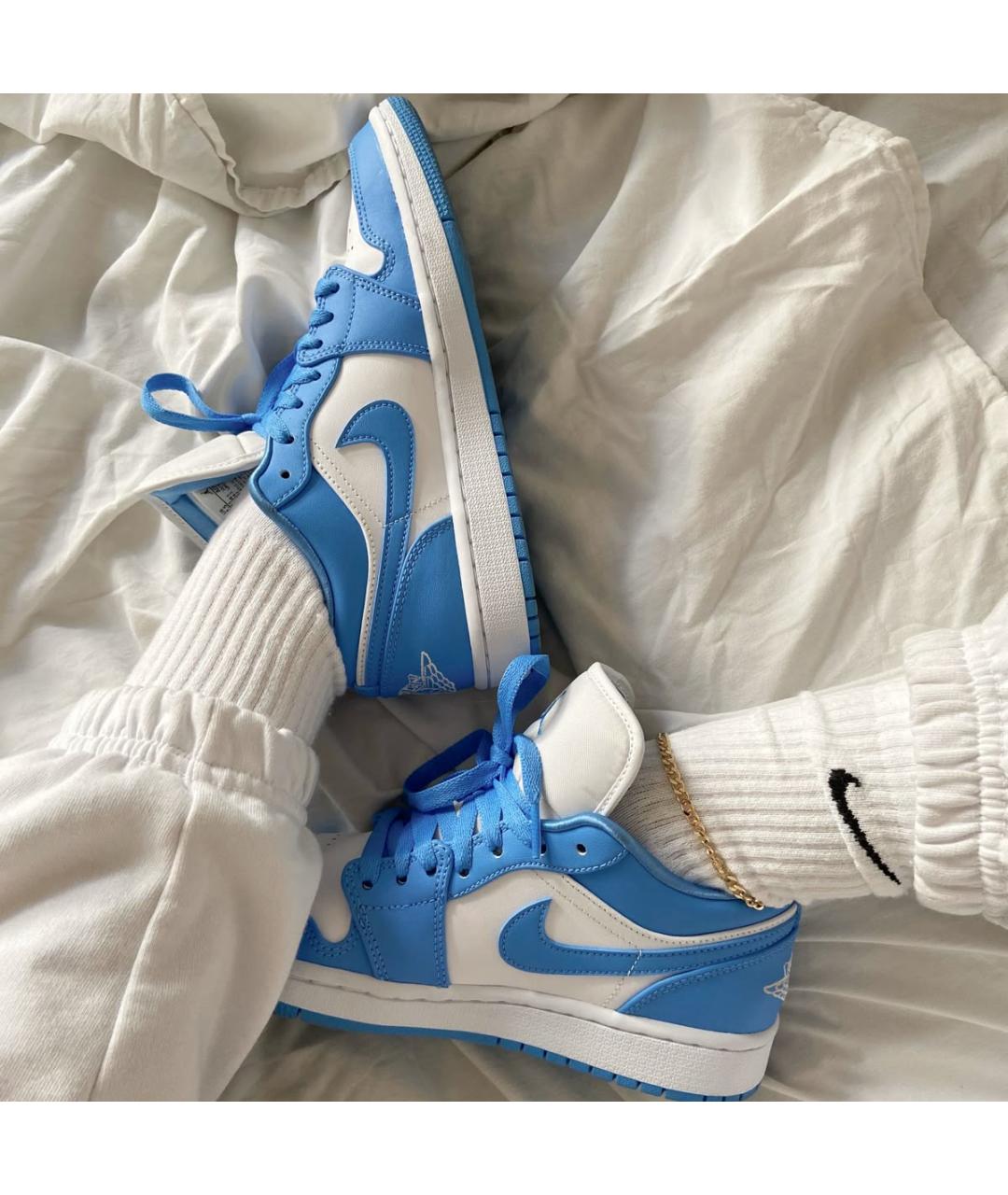 JORDAN Голубые кожаные низкие кроссовки / кеды, фото 5