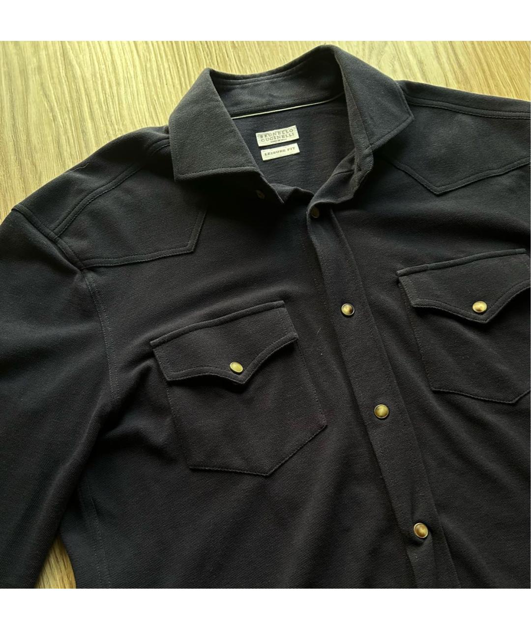 BRUNELLO CUCINELLI Синяя хлопковая кэжуал рубашка, фото 3