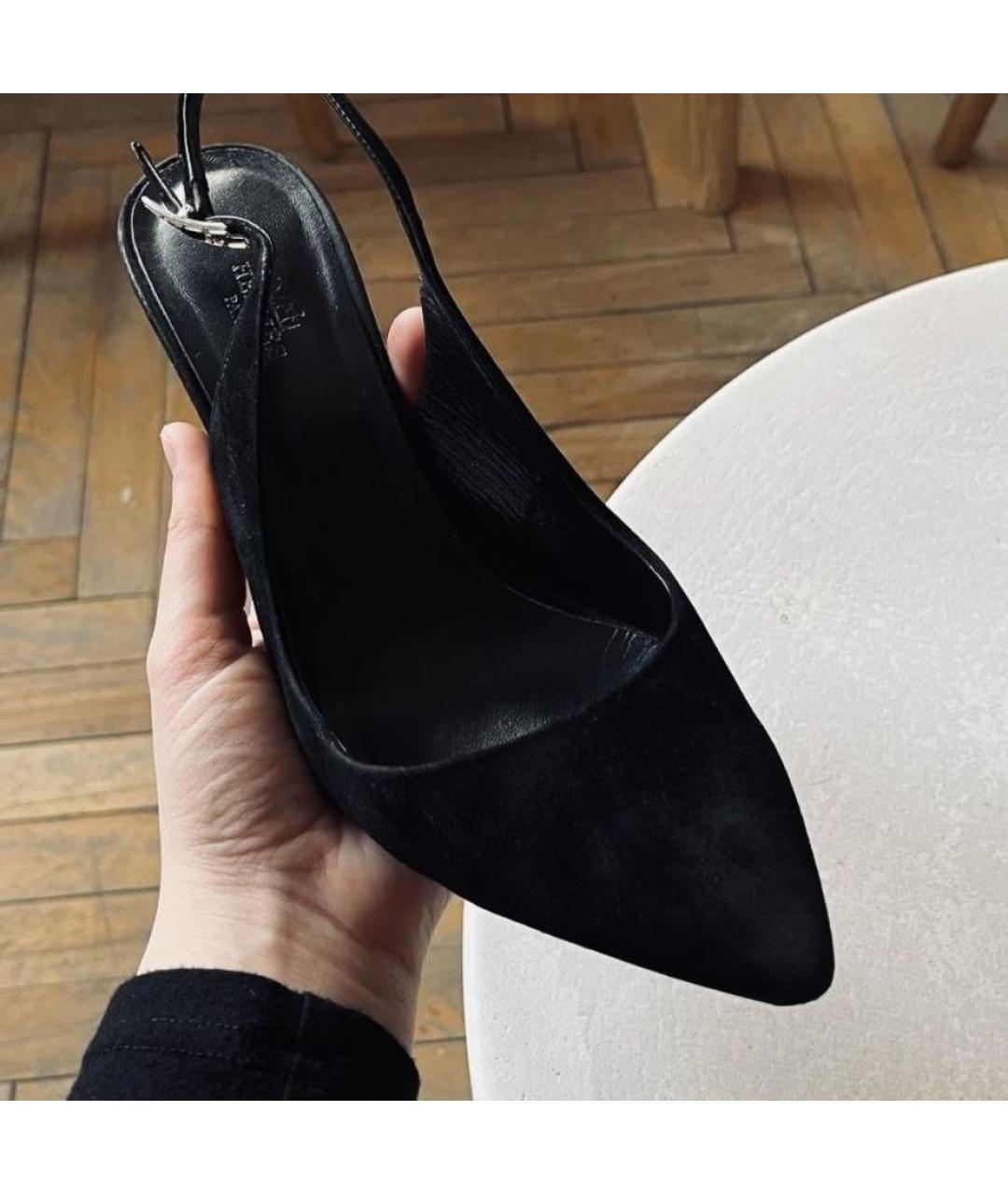 HERMES Черные замшевые туфли, фото 5