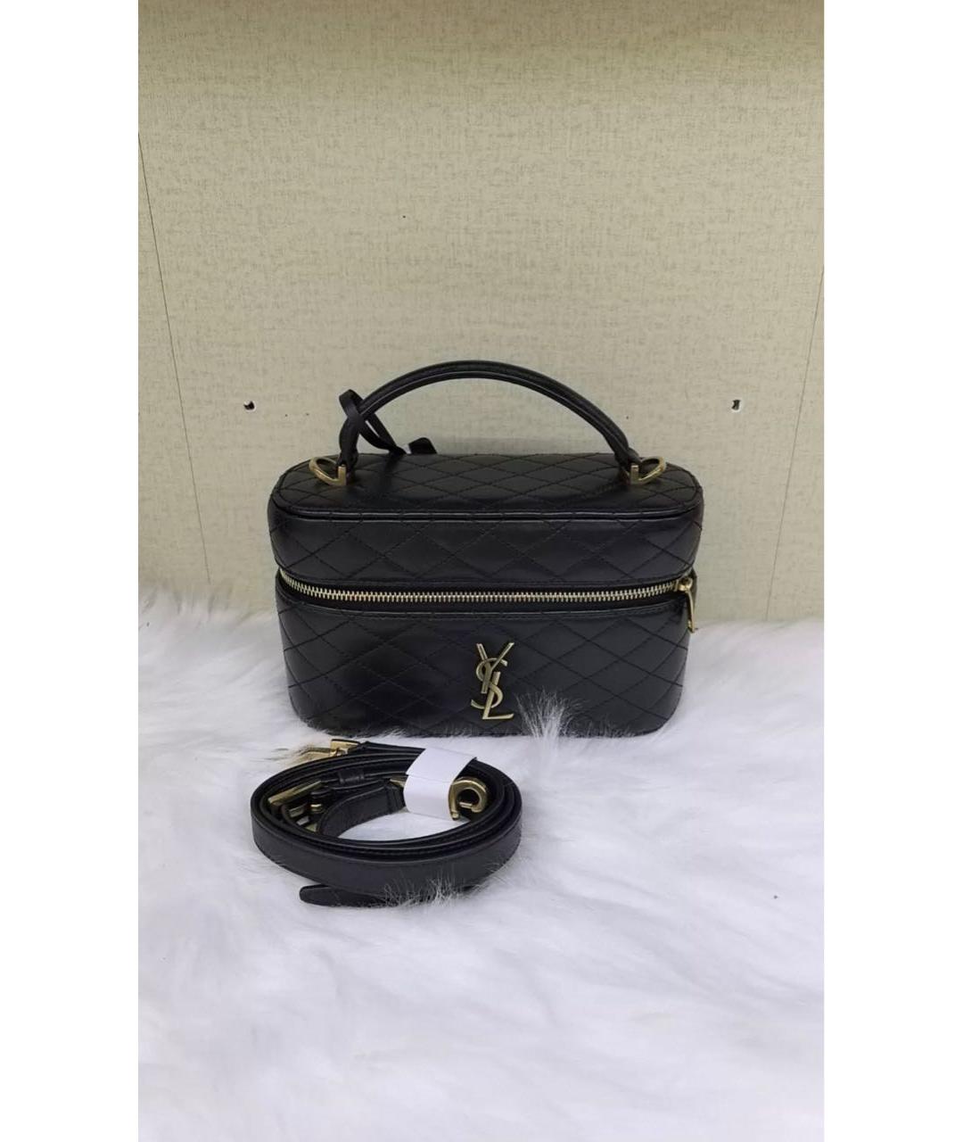 SAINT LAURENT Черная кожаная сумка с короткими ручками, фото 2