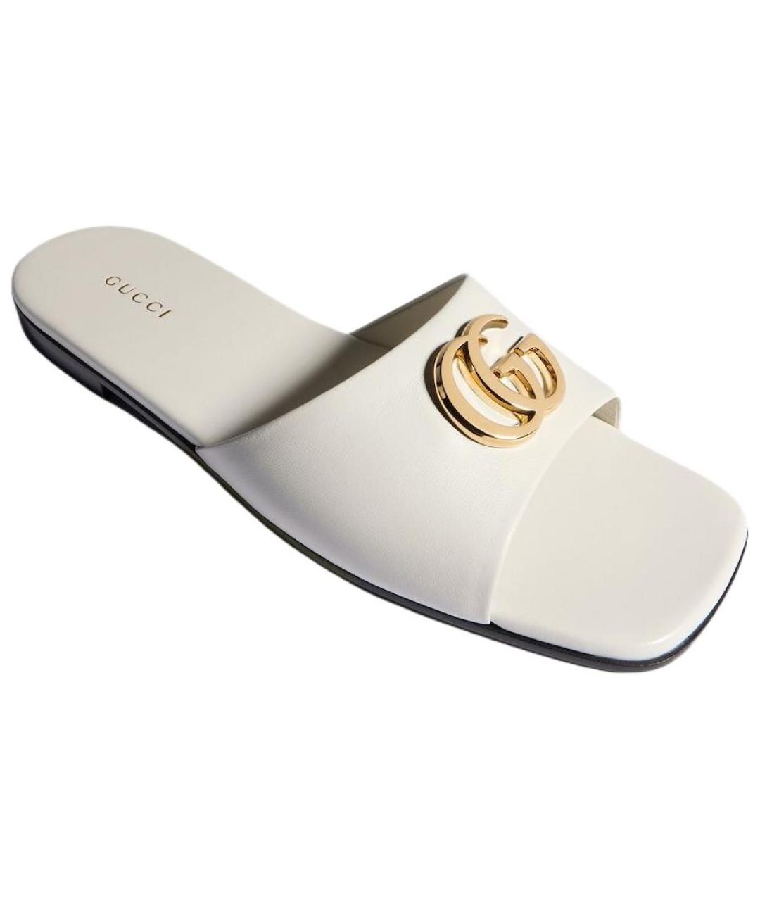 GUCCI Белые кожаные шлепанцы, фото 3