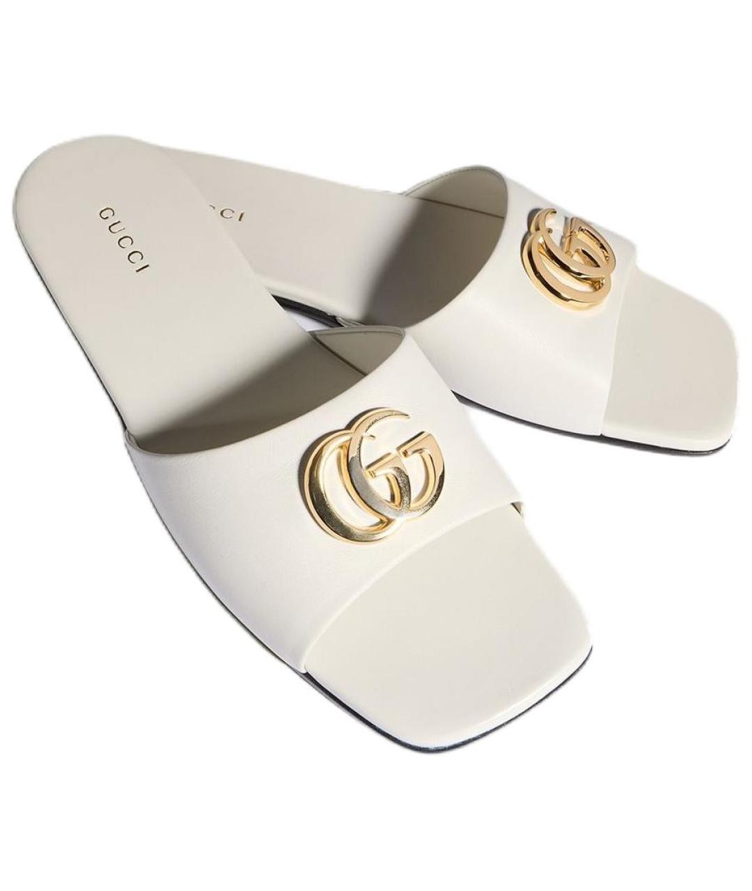 GUCCI Белые кожаные шлепанцы, фото 4