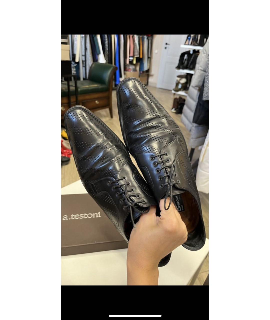 TESTONI Черные кожаные туфли, фото 3
