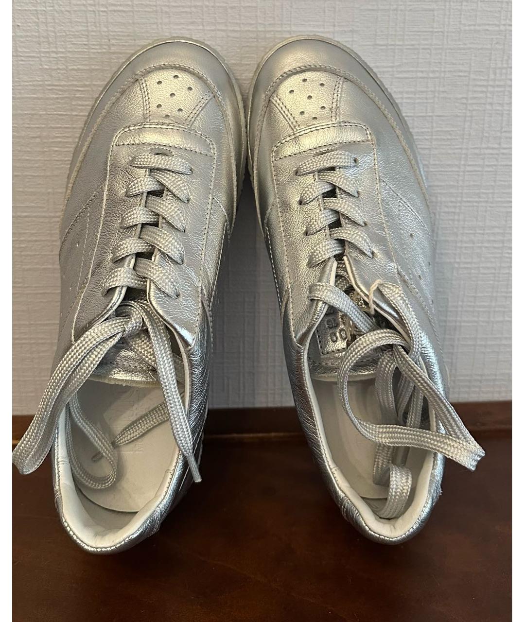 MM6 MAISON MARGIELA Серебряные кожаные низкие кроссовки / кеды, фото 3
